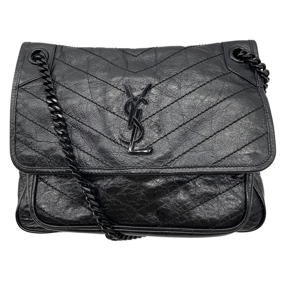SAINT LAURENT BLACK 2021 NIKI MEDIUM CRINKLED CALFSKIN MATELASSE LEATHER MONOGRA - Picture 1 of 16